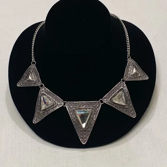 Vintage Silver Mod Mirrored Spiky Necklace